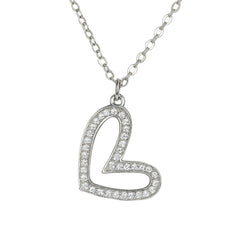 Silver Sparkling Heart Outline Pendant