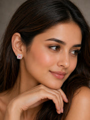 Silver Pink Emerald Sparkle Stud Earrings