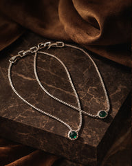 Silver Pair of Anklet Set with Green Stone Charm