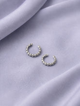 Silver Textured Beaded Ear Cuffs