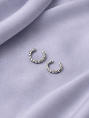 Silver Textured Beaded Ear Cuffs