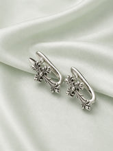 Vintage Cross Design Silver Hoop Earrings