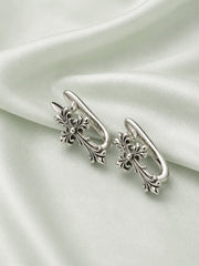 Vintage Cross Design Silver Hoop Earrings