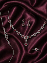 Luxury Silver Jewellery Set with Ruby-Red Stones