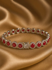 Silver Pink Bezel-Set Zircon Bracelet