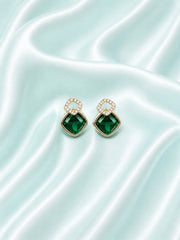Silver Green Emerald Glow Stud Earrings
