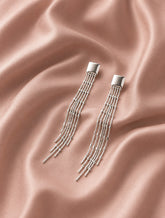 Elegant Silver Multi-Strand Tassel Drop Earrings