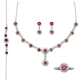 Luxury Silver Jewelry Set with Ruby-Red Stones