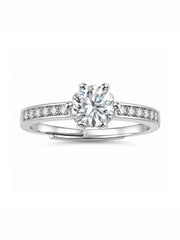925 Sterling Silver Adjustable Round Solitaire CZ Ring with Pave Band