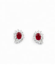 925 Sterling Silver Ruby Red Floral Stud Earrings