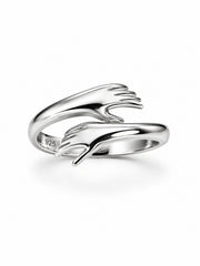 AXORA LIFE 925 Sterling Silver Hug Ring Adjustable Open Band Ring