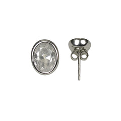 Classic Oval Crystal Silver Stud Earrings
