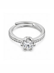 925 Sterling Silver Adjustable Round Solitaire CZ Ring with Pave Band