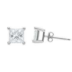 925 Silver Princess-Cut Solitaire Stud Earrings Small