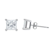 925 Silver Princess-Cut Solitaire Stud Earrings Big Stone