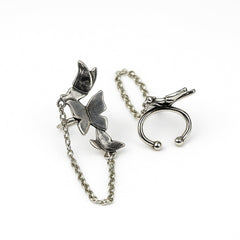 Butterfly Chain Silver Ear Cuff Trendy & Elegant Statement Piece
