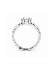 925 Sterling Silver Adjustable Round Solitaire CZ Ring with Pave Band