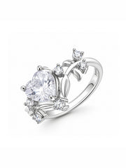 AXORA LIFE 925 Sterling Silver Adjustable Pear CZ Floral Leaf Ring