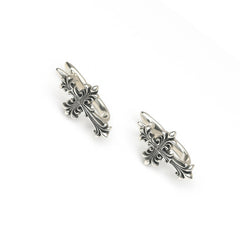 Vintage Cross Design Silver Hoop Earrings