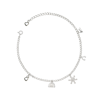 Silver Charm Anklet for Women with Mini Dangling Charms