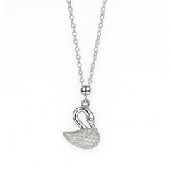 Elegant Silver Swan Pendant with Sparkling Gemstones
