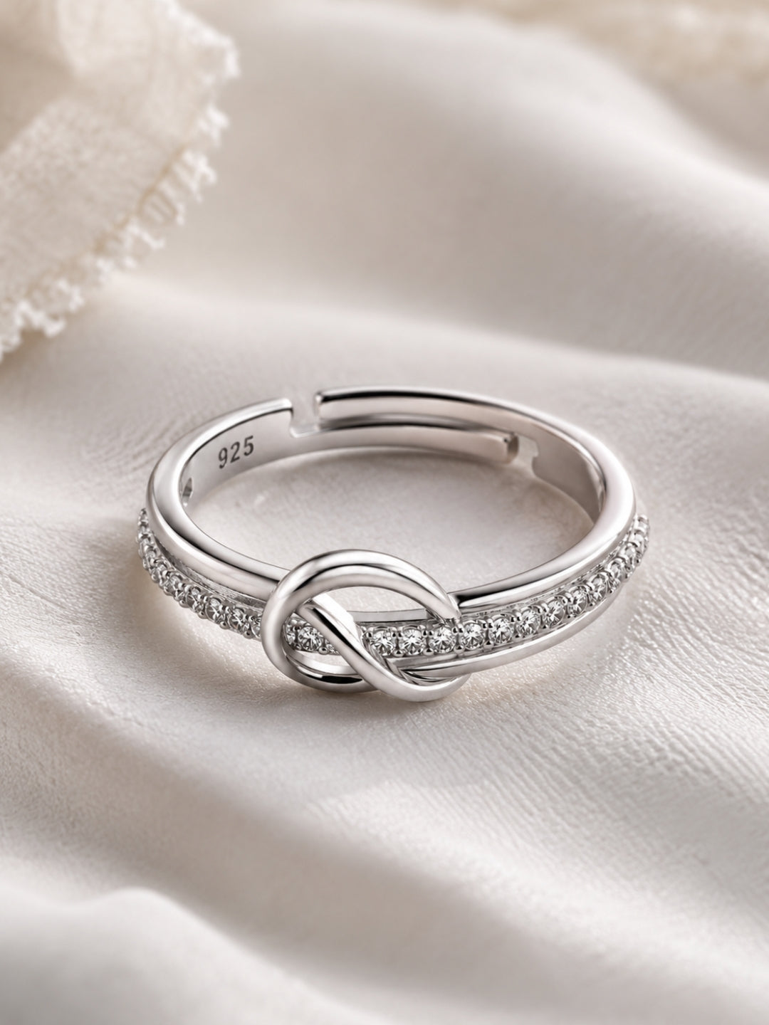 AXORA LIFE 925 Sterling Silver Adjustable Knot Ring with CZ Stones
