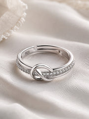 AXORA LIFE 925 Sterling Silver Adjustable Knot Ring with CZ Stones