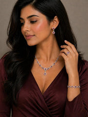 Luxury Silver Jewellery Set with Ruby-Red Stones