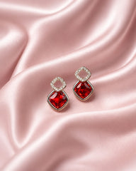 Silver Pink Emerald Glow Stud Earrings