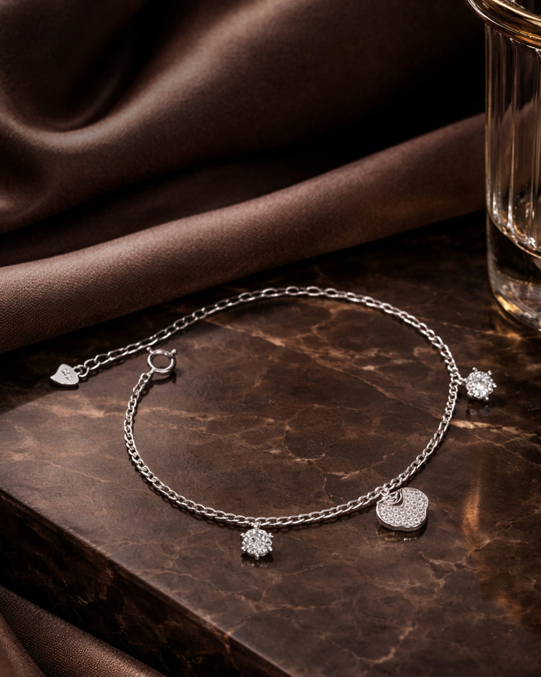 Dainty Crystal Charm Silver Bracelet