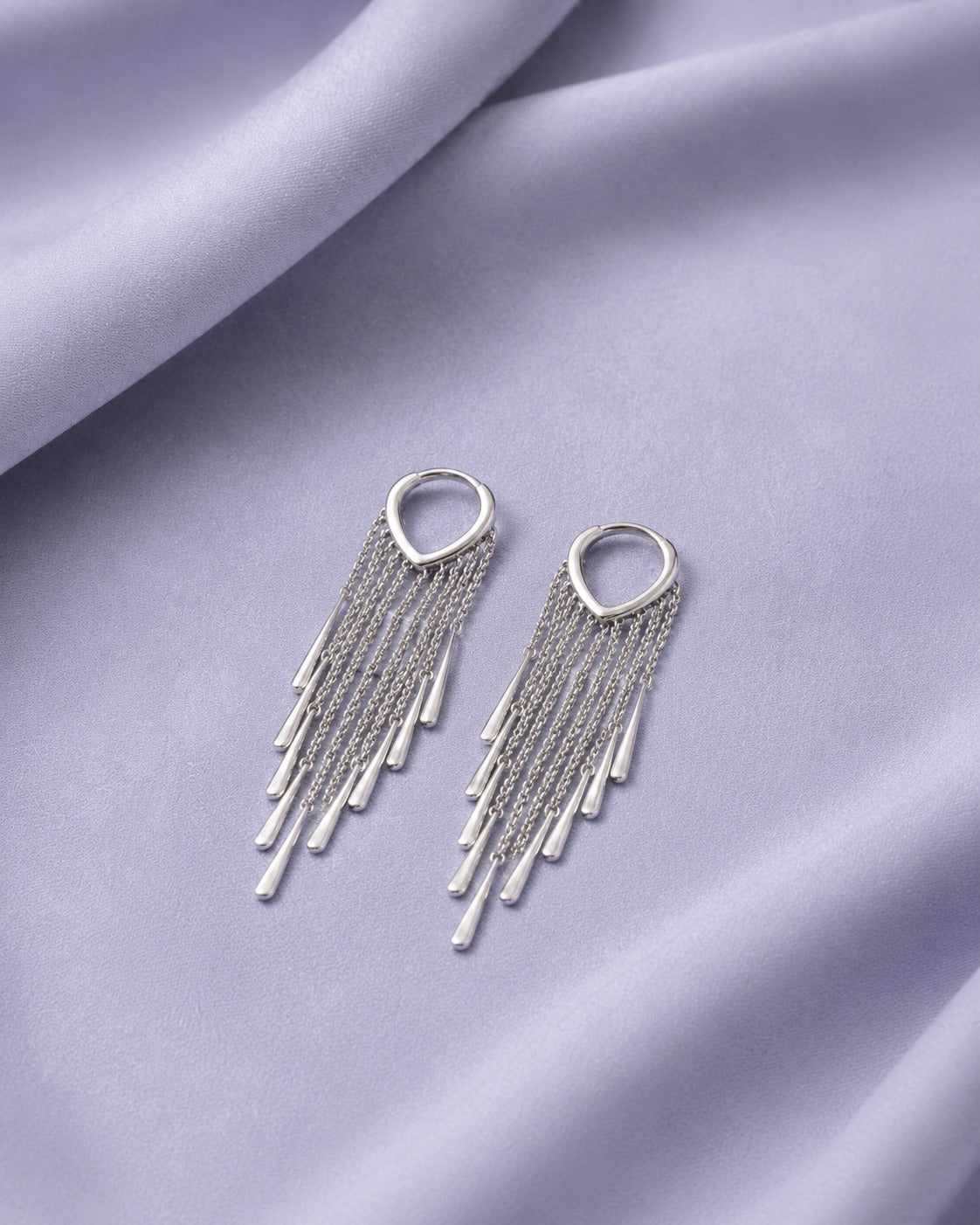 Long Silver Waterfall Dangle Earrings
