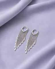 Long Silver Waterfall Dangle Earrings