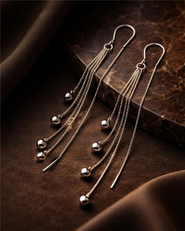Silver Crystal Drop Threader Earrings