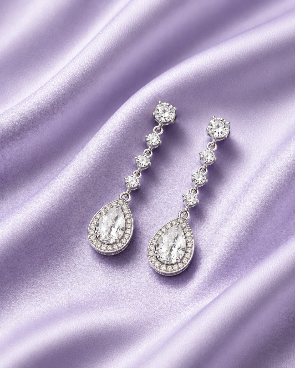 925 Silver Pear Drop CZ Dangle Earrings