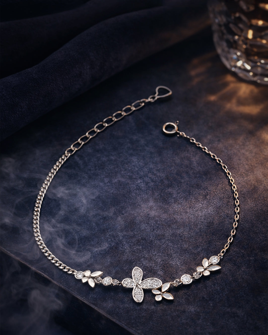 Sparkling Butterfly Charm Silver Bracelet