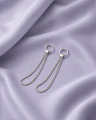 Minimal Silver Loop Earrings with Double Chain Detailing