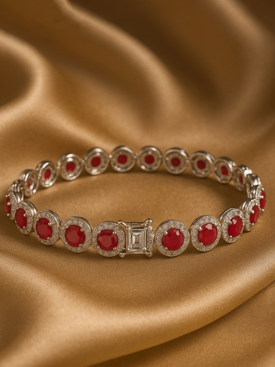 Silver Pink Bezel-Set Zircon Bracelet