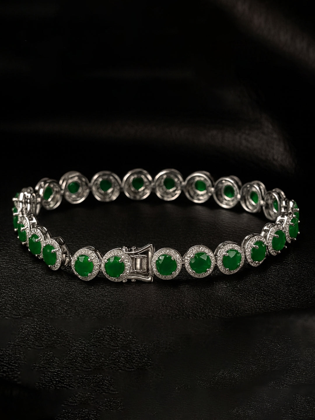 Silver Green Bezel-Set Zircon Bracelet