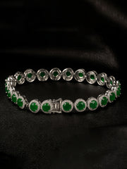 Silver Green Bezel-Set Zircon Bracelet