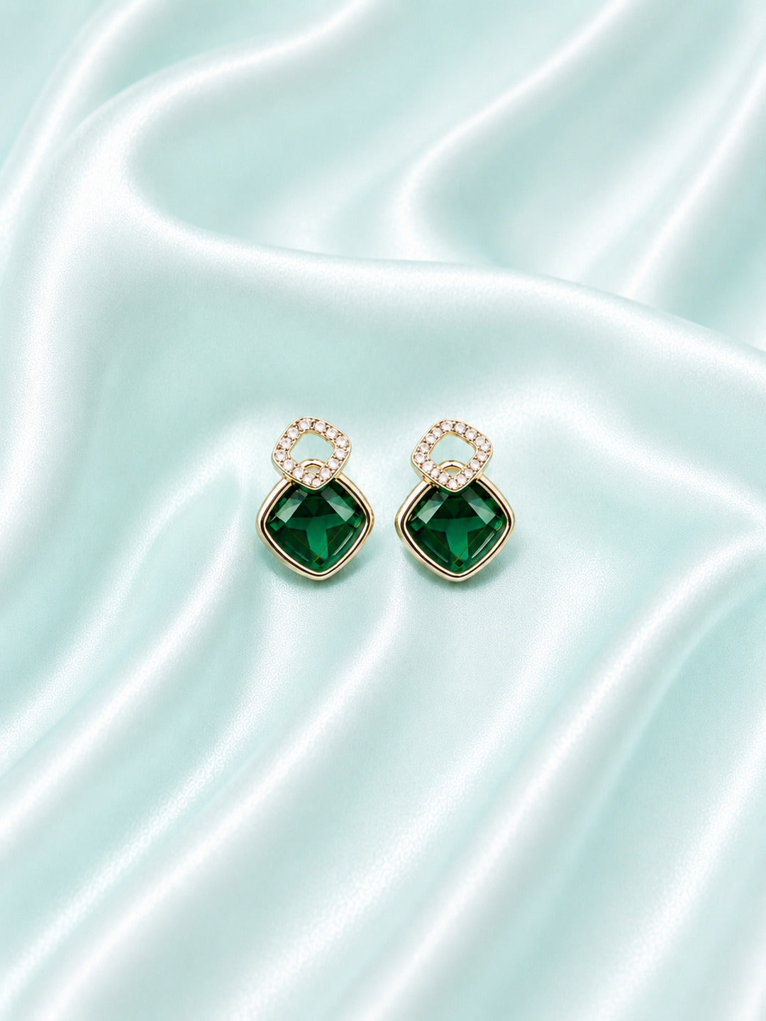 Silver Green Emerald Glow Stud Earrings