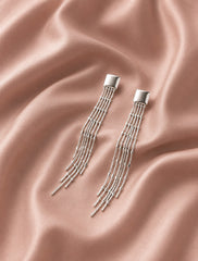 Elegant Silver Multi-Strand Tassel Drop Earrings