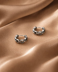 Oval Pattern Silver Hoop Earrings