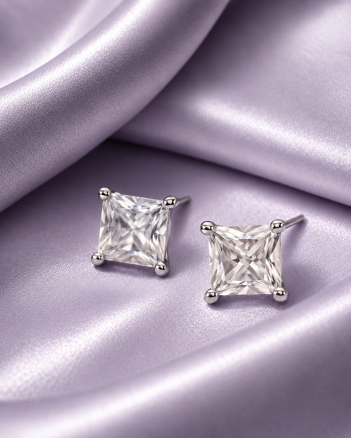 925 Silver Princess-Cut Solitaire Stud Earrings Small