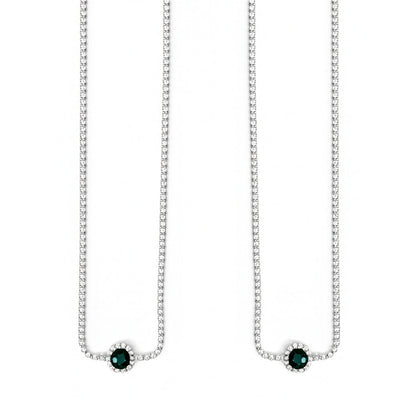Silver Pair of Anklet Set with Green Stone Charm