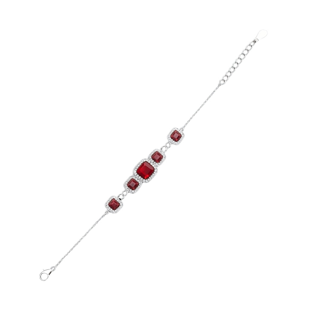 Premium Sterling Silver Jewellery Set with Square Ruby Red Stones