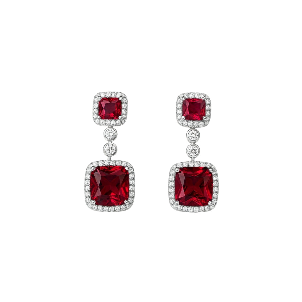 Premium Sterling Silver Jewellery Set with Square Ruby Red Stones