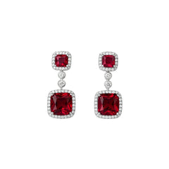 Premium Sterling Silver Jewellery Set with Square Ruby Red Stones