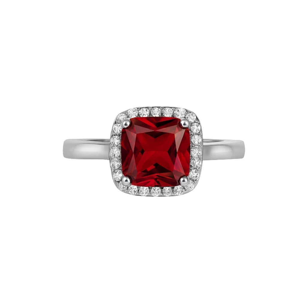 Premium Sterling Silver Jewellery Set with Square Ruby Red Stones