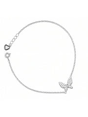 925 Sterling Silver Butterfly Charm Bracelet with Heart Detail