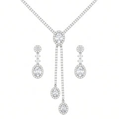 925 Sterling Silver Oval Stone Necklace Set